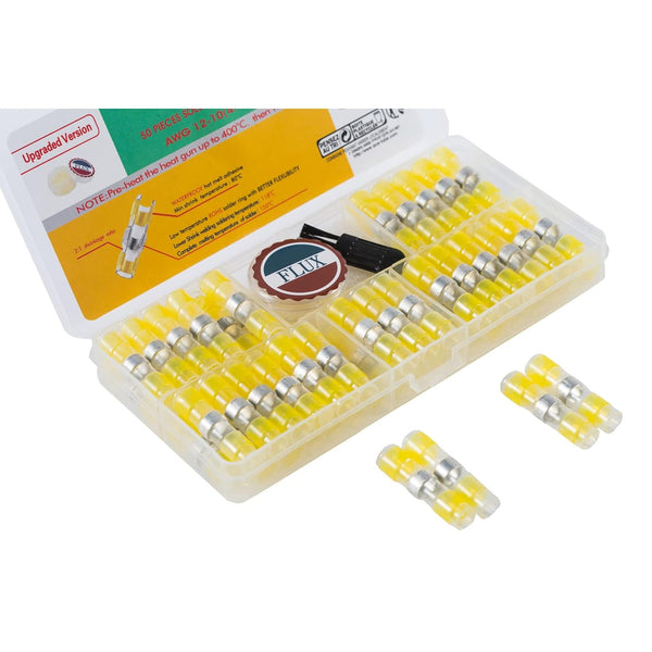 50pcs Yellow Heat Shrink Butt Connectors Kit, Waterproof Insulated Electrical Wire Connectors, Solder Seal Splice