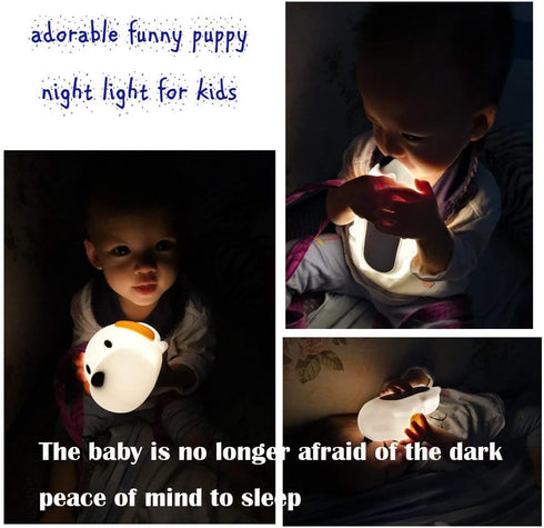 LED Kids Night Light, Cute Puppy Soft Silicone Baby Nursery Lamp-USB Rechargeable, Color Temperature and Brightness