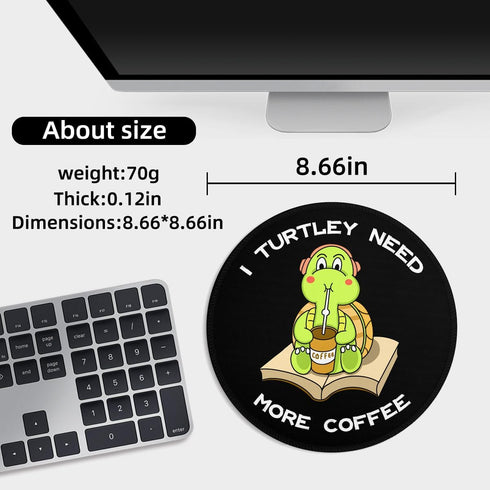 Cute Funny Turtle Mouse Pad, Mini Round Mousepad with Non-Slip Rubber Base for Desk Accessories Laptop Gaming Office