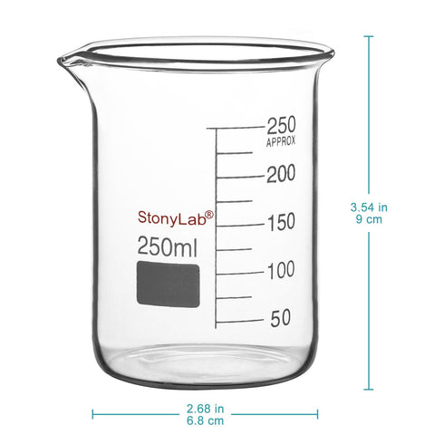 stonylab Borosilicate Glass Beaker, 250 ml Graduated Low Form Griffin Beaker with Pouring Spout (1 Pack)