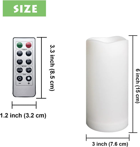 1 Pack Set 3 6 Outdoor Flameless Pillar Candle with Remote and Timer Waterproof Battery Operated Electric LED Candle