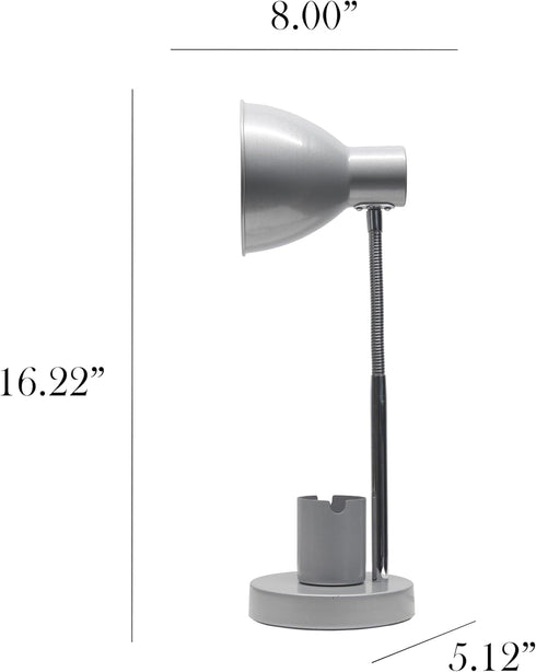 LD1076-SLV 16.22" Simple Designs Sleek Essentials Adjustable Metal Desk Task Lamp with Organizer Compartment