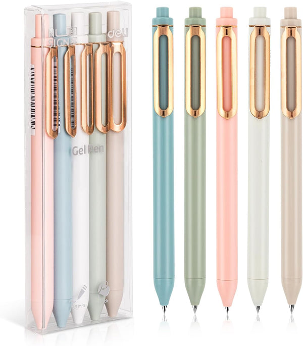 NUSIGN Gel Pens, 5 Pcs 0.5mm Fine Point Retractable Black Ink, Quick Dry, Smooth Writing for Note Taking
