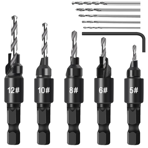 5Pcs Countersink Drill Bit Set, Woodworking Counterbore Hole Drill Bits with 1/4" Hex Shank for Adjustable Drilling