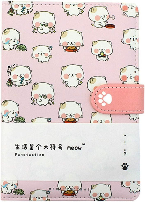 Cute Cartoon Notebook, Kawaii Journal, Japanese Sketchbook, Leather Cover Diary, Light Pink Travel Notebook