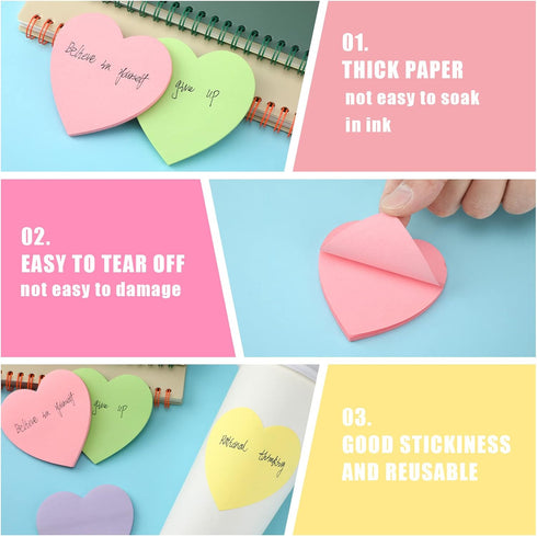 Teling 48 Pcs Heart Sticky Notes: 2160 Sheets, Heart Shaped Sticky Notepads, 3 x 3" Cute Self Sticky Notepads