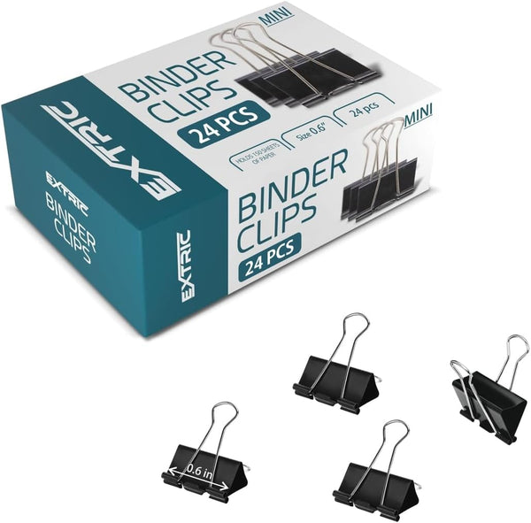 Binder Clips - 24 Mini Binder Clips, 0.6 Inch Black Paper Clamps for Home, Office and School Supplies