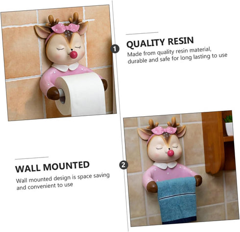 FUOYLOO Cartoon Toilet Paper Holder Roll Paper Shelf Cute Deer Decorative Tissue Rack Wall-Mounted No Drilling Bathroom