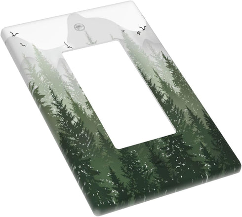 Rustic Green Forest 1 Gang Single Rocker Light Switch Cover Pine Tree Foggy Mountain Landscape Decorative Wall Plate