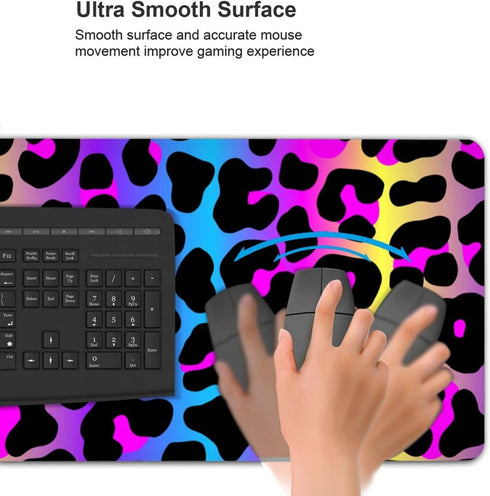 Leopard Neon Animal Print Mouse Pad, XL Large Gaming Mousepad, Long Extended Keyboard Pads for Gaming and Office (31.5