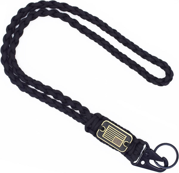 Heavy Duty Braided Paracord Lanyard Keychain with USA Flag, Strong Lanyard with Metal Clip for Outdoor Activities