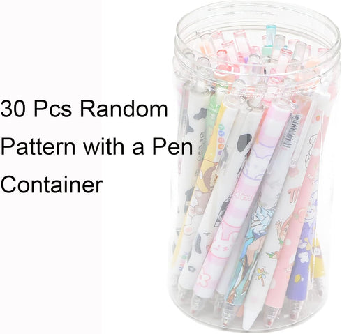 YIKANGHENG 30 Pcs Fine Point Cute Pens With a Pen Holder, 0.5mm 30 Different Random Styles Black Ink Kawaii Gel Pens for Office, Study, Gift and Home Supplies (30) by YIKANGHENG