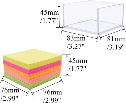 Non Sticky Notes with Clear Memo Holder / 3x3 Inch Blank Note Cube Refill / 500 Sheets Loose Paper for Office Desk