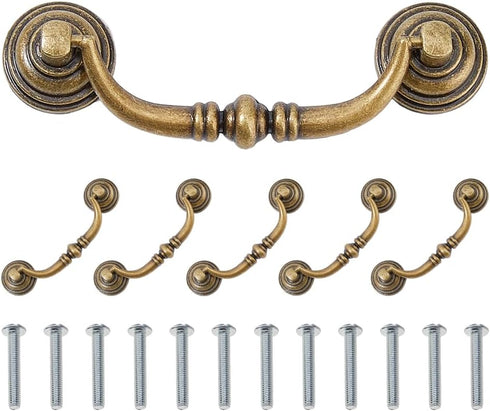 SUPERFINDINGS 6 Sets Vintage Bail Pull Handles 4 inch Hole Center Antique
