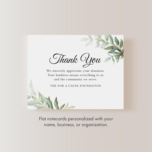 5.5x4.25 Personalized Greenery Donation Thank You Cards with Envelopes, Flat Thank You For Your Donation Notecards