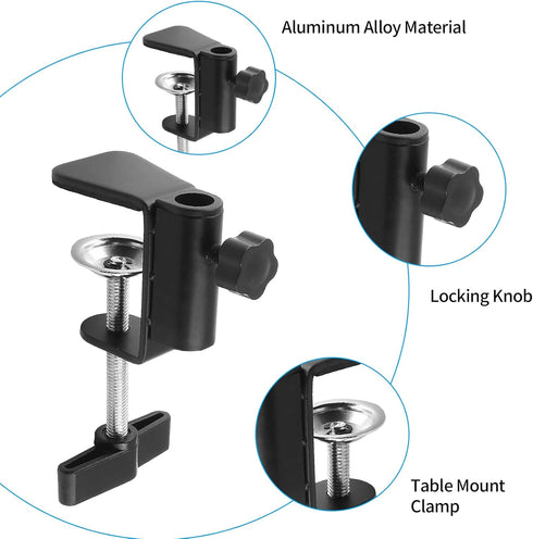 LifCratms (12mm/0.47" C-Clamp Base Stand Mounting Accessory, Metal Black Table Mount Desk Light Holder for Desktop Lamp