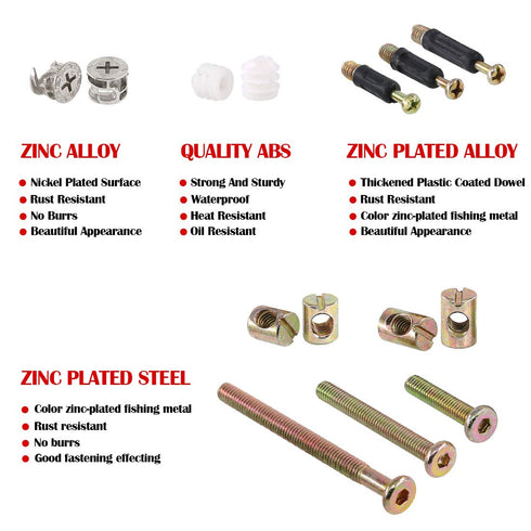 Hilitchi 125 Pcs 3 in 1 Cam Fitting with Dowel, Pre-inserted Nut, Zinc Plated Hex Drive Socket Cap Furniture
