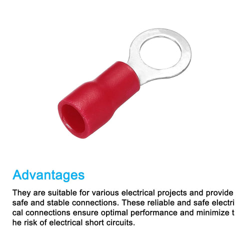 uxcell 100 Pcs Insulated Ring Wire Connector, Electrical Crimp Terminal 22-16 AWG for Electrical Projects, Red