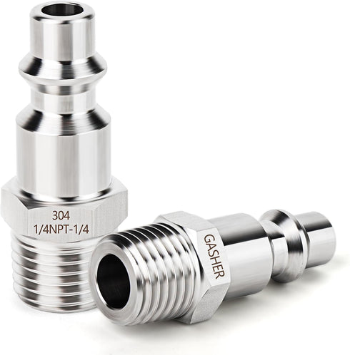 GASHER 5PCS Industrial Air Plug, 304 Stainless Steel 1/4"NPT Male High Flow Pneumatic Plugs