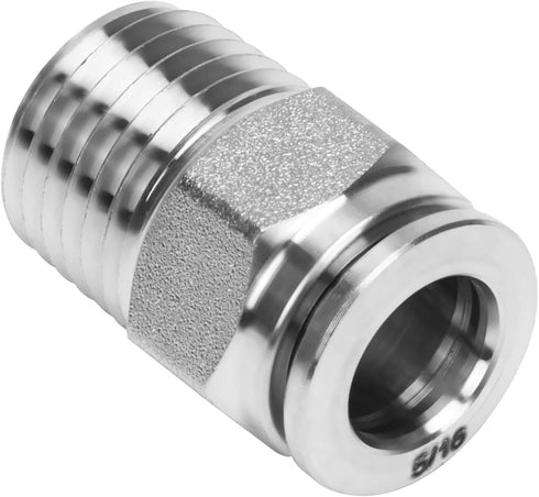 Push to Connect Fitting - 304 Stainless Steel Male Straight 5/16" Tube OD x 1/4" NPT Thread (Pack of 2)