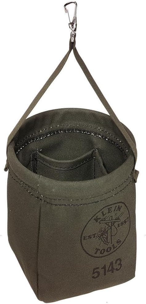 Klein Tools 5143 Canvas Tapered-Bottom Bag - Made of No. 10 Canvas, Two Interior Pockets and Snap Clip