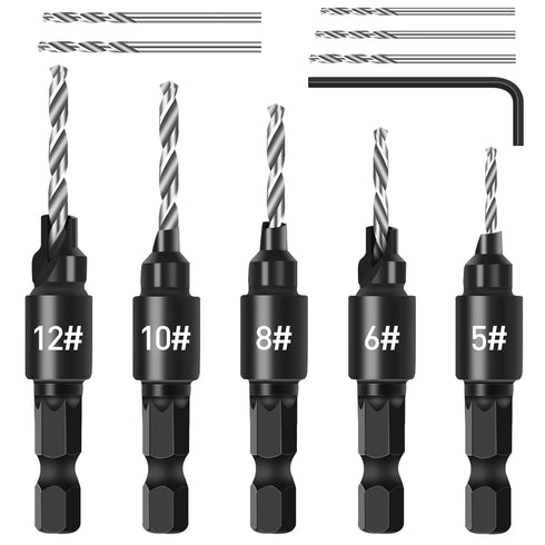 Countersink Drill Bit Set, 5Pcs Quick Change 1/4" Hex Shank Adjustable Countersink Set