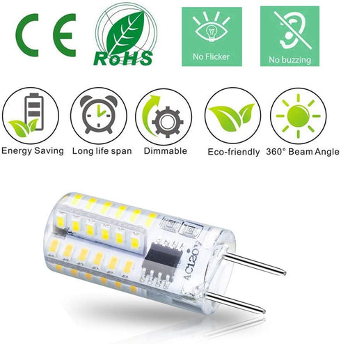 Dimmable G8 LED Bulbs, Daylight White 6000K, 3W Equivalent to T4 Bi-Pin Base, 12-Pack