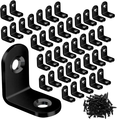 FATLODA 40PCS L Bracket, Metal Black Corner Brace, Stainless Steel Joint Right Angle