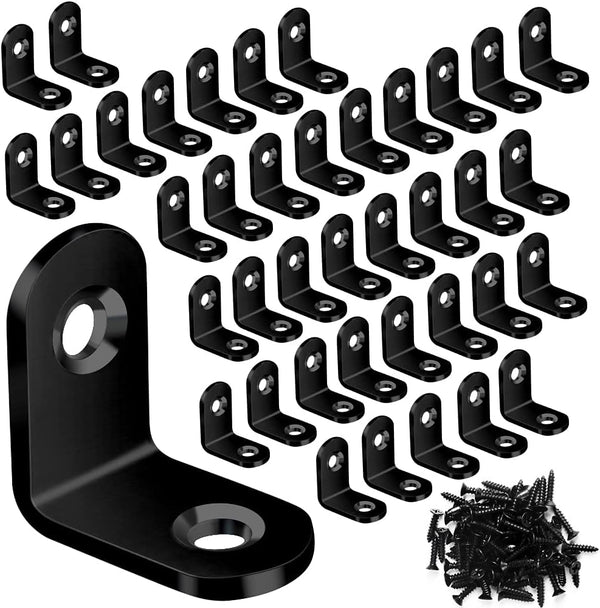 FATLODA 40PCS L Bracket, Metal Black Corner Brace, Stainless Steel Joint Right Angle