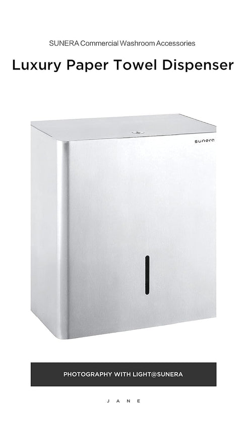 Commercial 304 SUNERA Luxury Paper Towel Dispenser Wall Mount M-Fold Hand Paper Towel Dispenser Stainless Steel Brushed