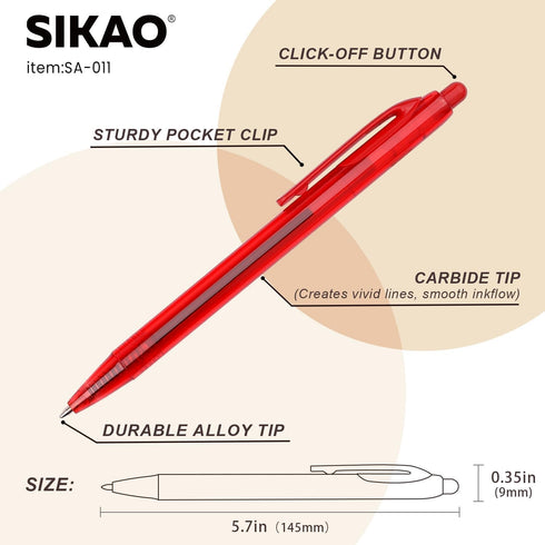 Red Pens Bulk | 30 Pack Durawrite Retractable Ballpoint Pens, Smooth Writing 1.0mm Red Ink for School Office Supplies