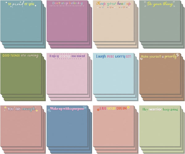 Zonon 36 Pieces Inspirational Sticky Notes, 3 x 3 Inch Motivational Fun Notepads, Positive Gifts for Teacher