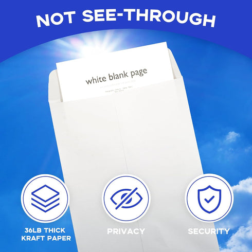 Goefun 250 PCS Self Seal 6x9 Envelopes, White Catalog Envelopes 6x9 for Mailing - Security Printable 100 GSM Paper