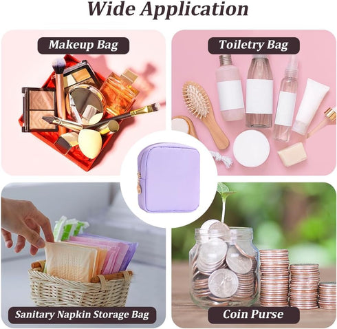 5.5 5.5In CRASPIRE Small Sanitary Napkin Pouch with Zipper Polyester Lilac Square x Functional Travel Toilet Period
