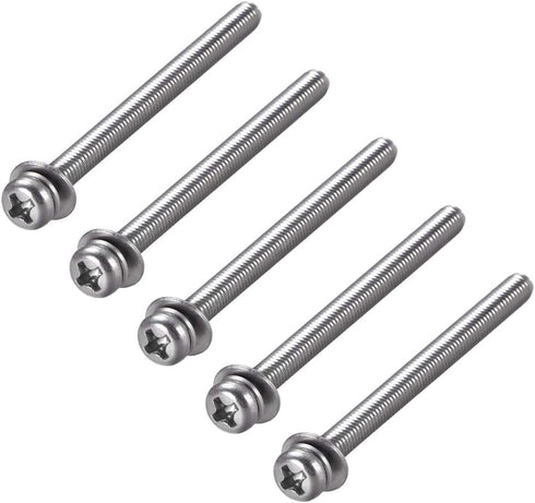 uxcell M4 x 60mm Stainless Steel Phillips Pan Head Machine Screws, 5pcs with Spring Washer and Plain Washers