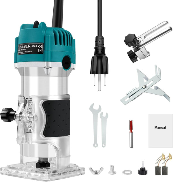 Vanttokeey Router Tool, Wood Router 110V 800W Compact Electric Hand Trimmer 30000RPM for