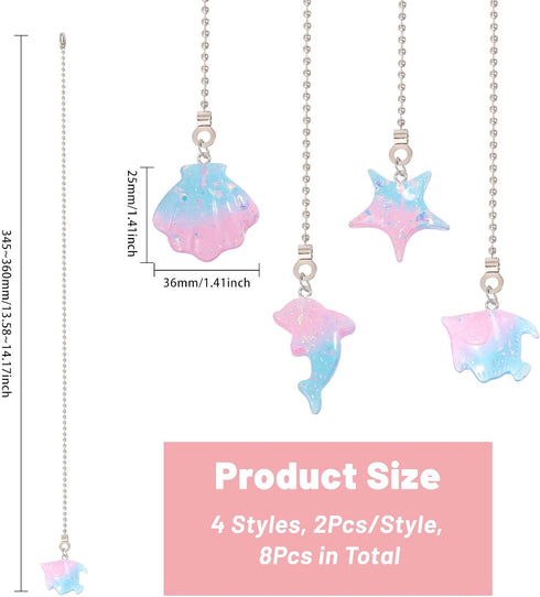 8 GLOBLELAND Pcs Marine Organism Ceiling Fan Pull Chain Iron Resin Ceiling Fan Extension Ornaments Light Pull Chain