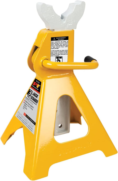 Performance Tool Ratchet Style Jack Stand Set, 3-Ton, Yellow, for Lifting Vehicles During Maintenance