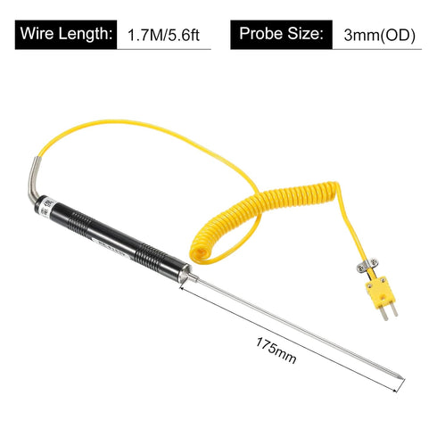 MECCANIXITY K Type Surface Thermocouple Temperature Probe Sensor Stainless Steel -58 to 1112°F (-50 to 600°C) 5.6ft 3x175mm Pointy