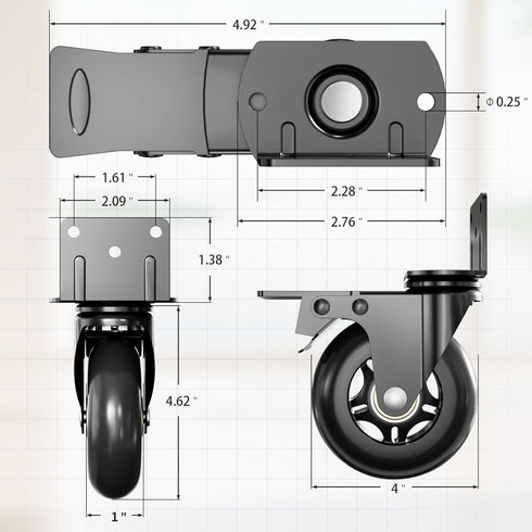 1600 LBSSet 4 Brake360 4inchs) Side Mount Plate Caster Wheels - Thickened L-Shaped Mounting Heavy Duty