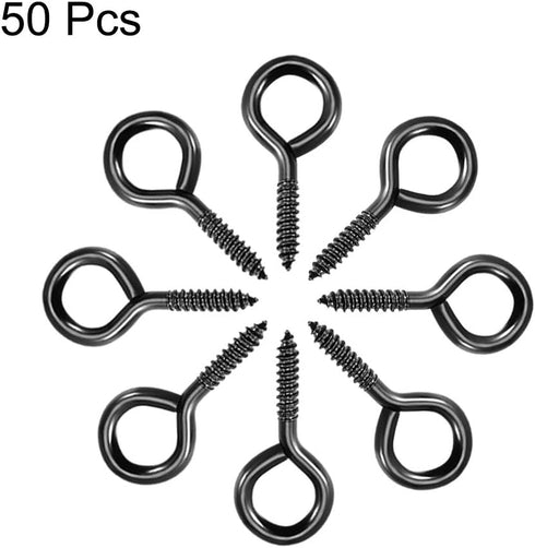 uxcell 0.11"x0.9" Screw Eye Hooks, Self Tapping Screws, 50pcs Black Eye-Shape Hooks for Tie-Downs and Securing Cables