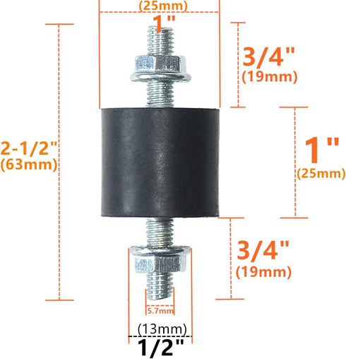 4pcs 25 x 25mm Rubber Mounts Rubber Vibration Isolator Mounts Shock Absorber with M6 x 19mm Studs Vibration Isolators by APUXON