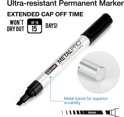 ZEYAR Permanent Markers, Chisel Tip Medium Point, Waterproof & Smear Proof Ink, Quick Drying (3 Black, 1 Blue, 1 Red, 1