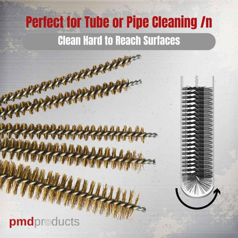 10-Piece Tube Cleaning Brush Kit for Tubes, Cylinders, and Narrow Spaces | Brass Wire Bore Brushes & Stainless Steel