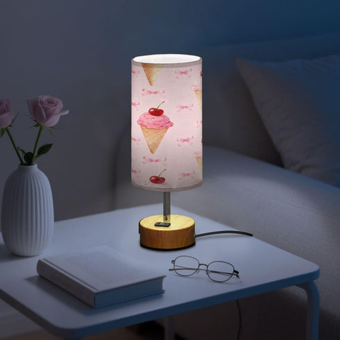 MOOCG 3 Dimmable Ice Cream Cherry Touch Control Table Lamp with Fabric Shade, Color Temperatures LED Desk Lamp, Eye