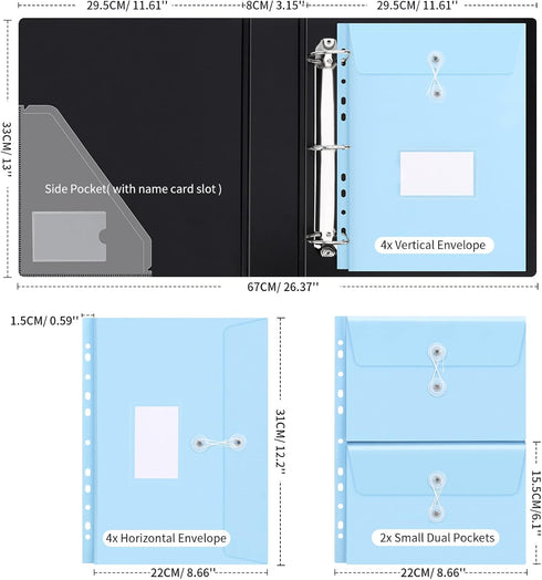 Uquelic Important Document Organizer, Large 3 Ring Binder Folio with 8 Expandable Envelopes for Paper Files (Blue)