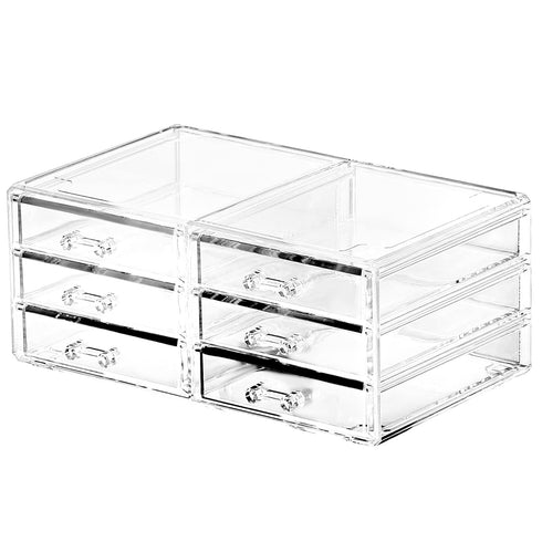 Desktop Storage Drawers, Rectangular Plastic Makeup Storage with 6 Drawers, Pull Out Small Craft Storage Case