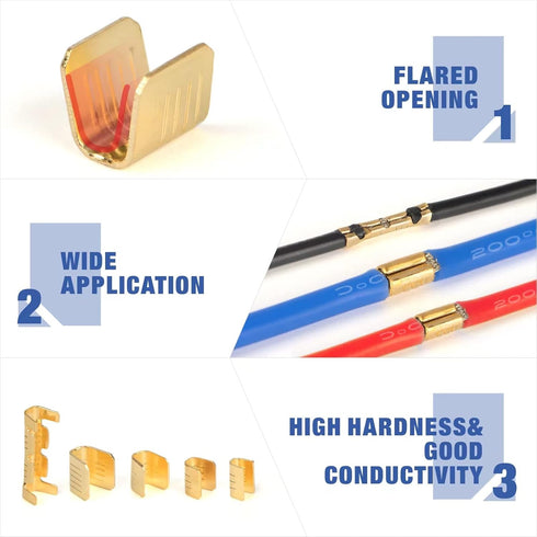 500pcs U Shape Copper Crimp Terminal Connectors Kit, Non-Insulated Cable Wire Spade Electric Butt Connector Assortment