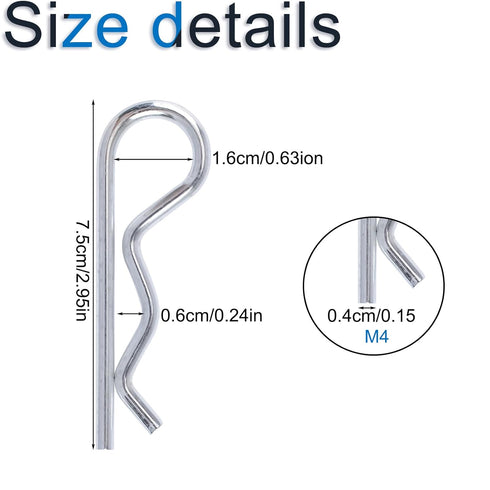 INCREWAY Hair Pin Clips - 10 Pack 5/32 x 2-15/16-Inch Spring Steel Zinc Plated R Clips Cotter Pin