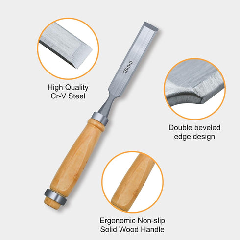 Professional Wood Chisel Set, 4 Piece CR-V Steel Chisel Set for Woodworking and Wood Carving, Includes 6mm, 12mm, 18mm,